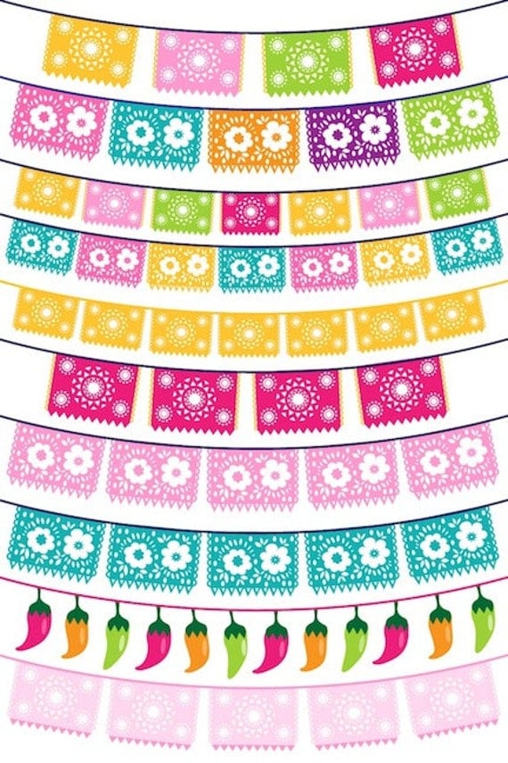 60% off Fiesta Bunting Clipart Picado for cards, invites, scrapbooking, Commercial Use included Il_570xn