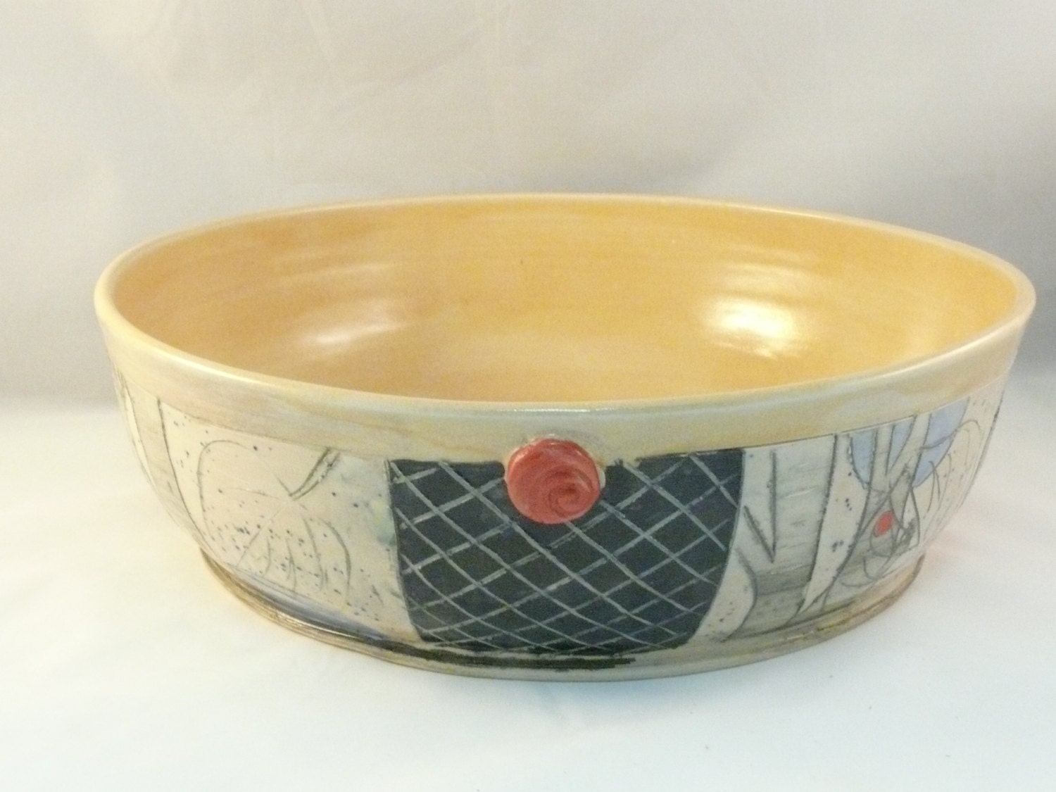 Large Ceramic Pasta Serving Bowl with trees by BlueSkyPotteryCO