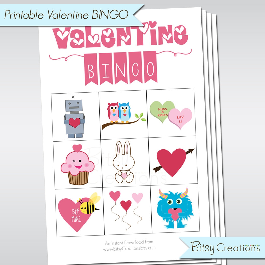 Printable VALENTINE Bingo Game Set for Preschoolers or Young
