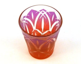 Lotus Blossom - 3oz Espresso Shot Glass - Etched and Painted Glassware - Custom Made to Order