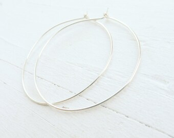 Thin Silver Hoop Earrings Sterling Silver Hoop Earring Wire Hoops Everyday Jewelry 2 Inch Hoop Earings 1.5 In Hoops Minimal Jewelry