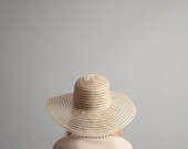 stay cool sheer woven wide brim hat / striped hat / vintage beach hat / 144a