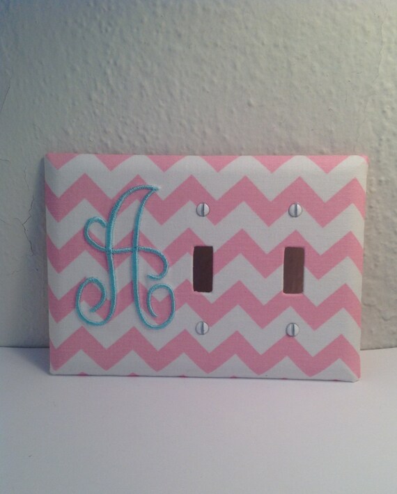 Double Monogrammed Fabric Covered Light Switch Cover Plate