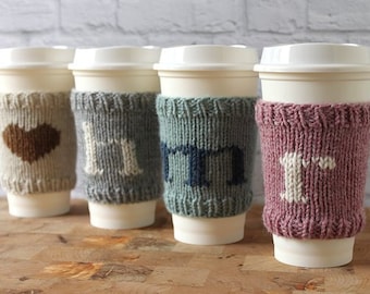 Coffee Cozy, Knit Coffee Sleeve, Cup Sleeve, Cup Cozy, Teacher Gift, Bridesmaid Gift, Monogram Coffee Cozy, Stocking Stuffer, Hostess Gift