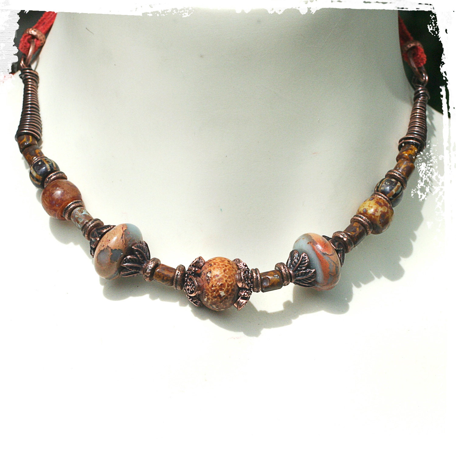 Western choker Gemstone and copper necklace Southwestern