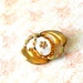 Vintage Victorian Revival Mother of Pearl & Tri-color Gold Flower Brooch - Yellow Gold Plumes, Rose Gold Flower, Green Gold Leaves, Eternity