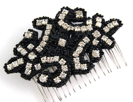 Black and crystalhair comb - Art Deco inspired steampunk buy now online