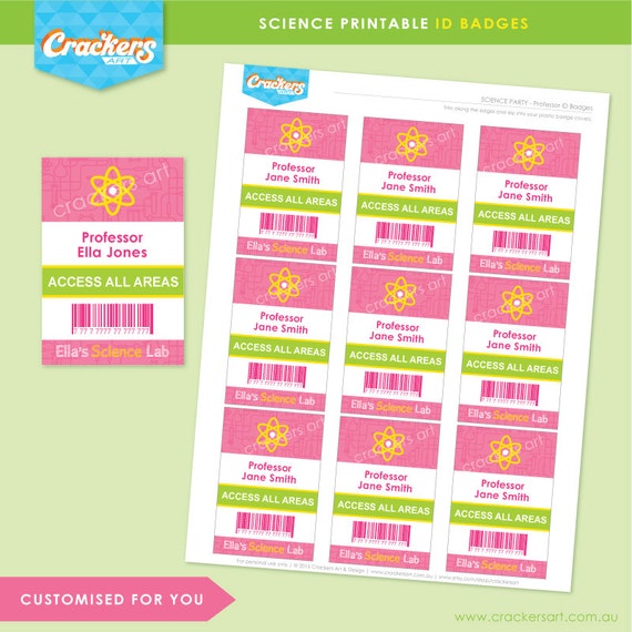 SCIENCE Party Lab ID Badges Pink DIY Printable