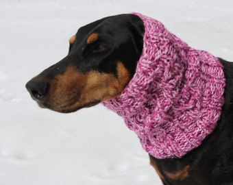 Hand knitted Snood for Dog - classic cable pattern - L Dog - Berry