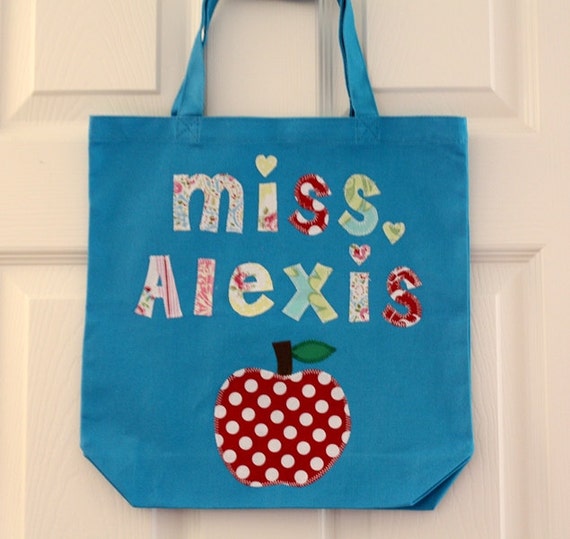 Teacher Gift - Large Personalized Tote Bag with Apple - Library ...