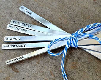 Customized Garden Markers, Hand Stamped Aluminum Herb Markers, Set of 10
