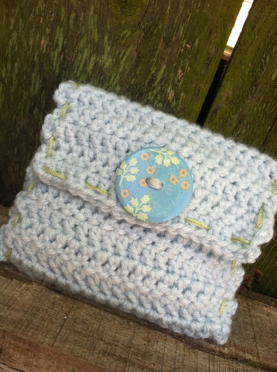 Crocheted Maxi Pad Pouch Pale Blue