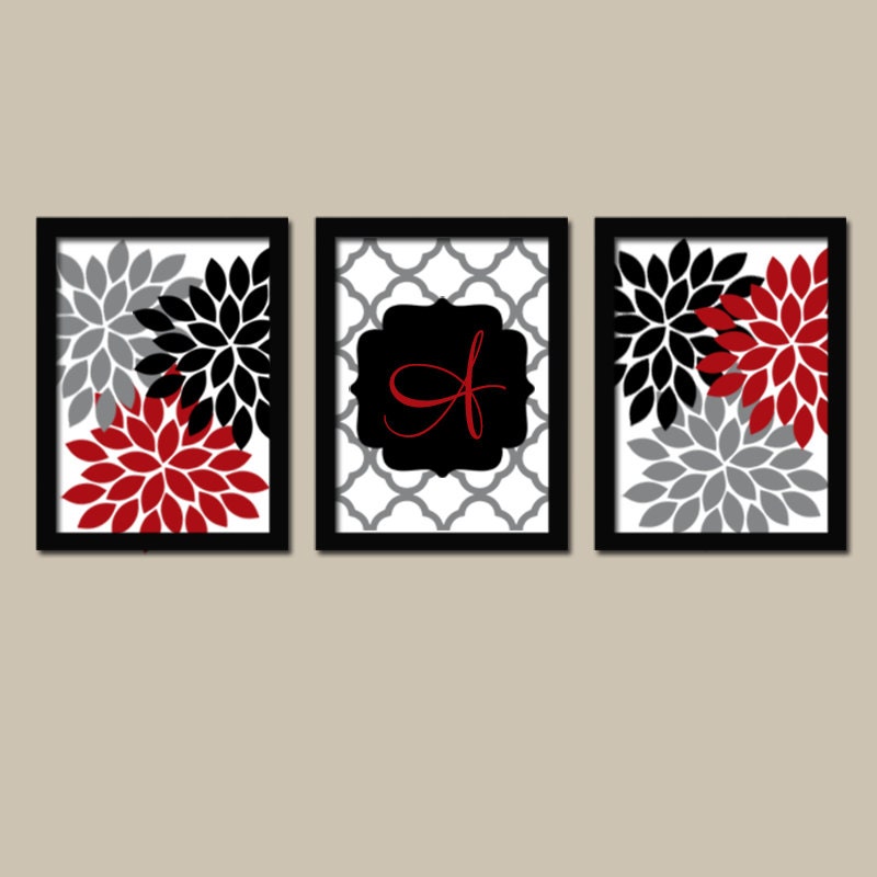 Red Black Gray Wall Art Family Name Monogram Baby Girl
