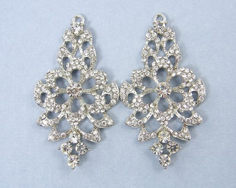 Silver Flower Rhinestone Chandelier Bridal Earring Finding Clear Crystal Silver Long Drop Wedding Jewelry Supply for Bride |S7-13|2