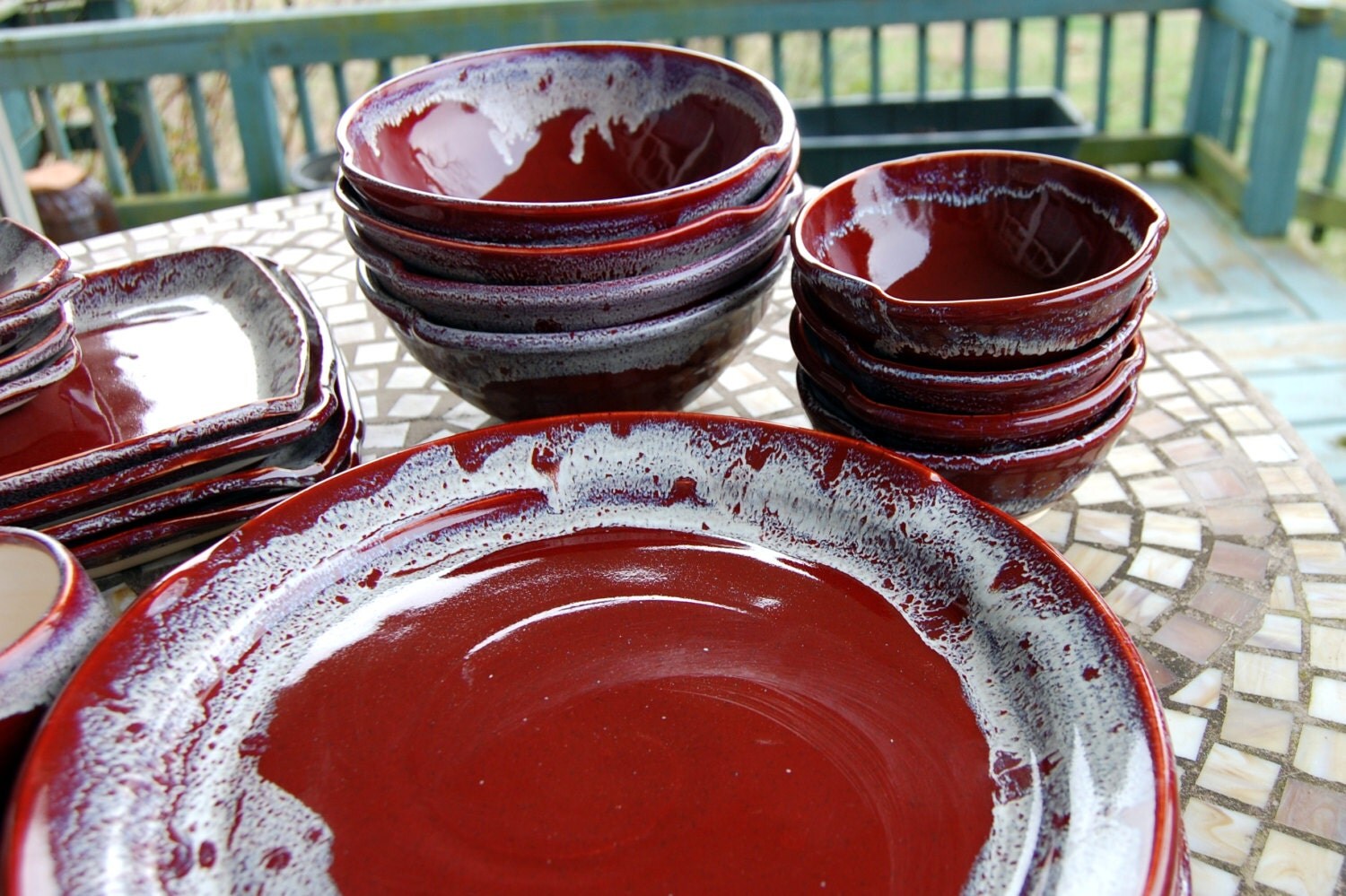 Eclectic Dinnerware Set of 4 Place Settings in Red by pagepottery