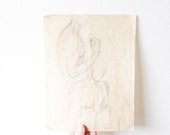 Male Sketch Portrait - muscles, vintage, original art, figural