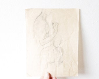 Male Sketch Portrait - muscles, vintage, original art, figural