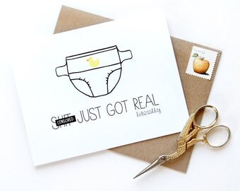Funny New Baby Card - New Baby Announcement - Congratulations Baby Card - Sh-t Just Got Real - Mature