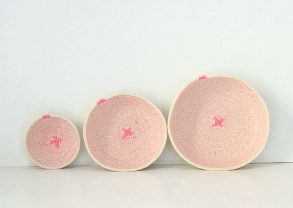 Baby shower basket, Keys holder, Cotton basket, Pink and white decor, Nursery decor basket, Natural white cotton, Ring cotton holder, Cotton
