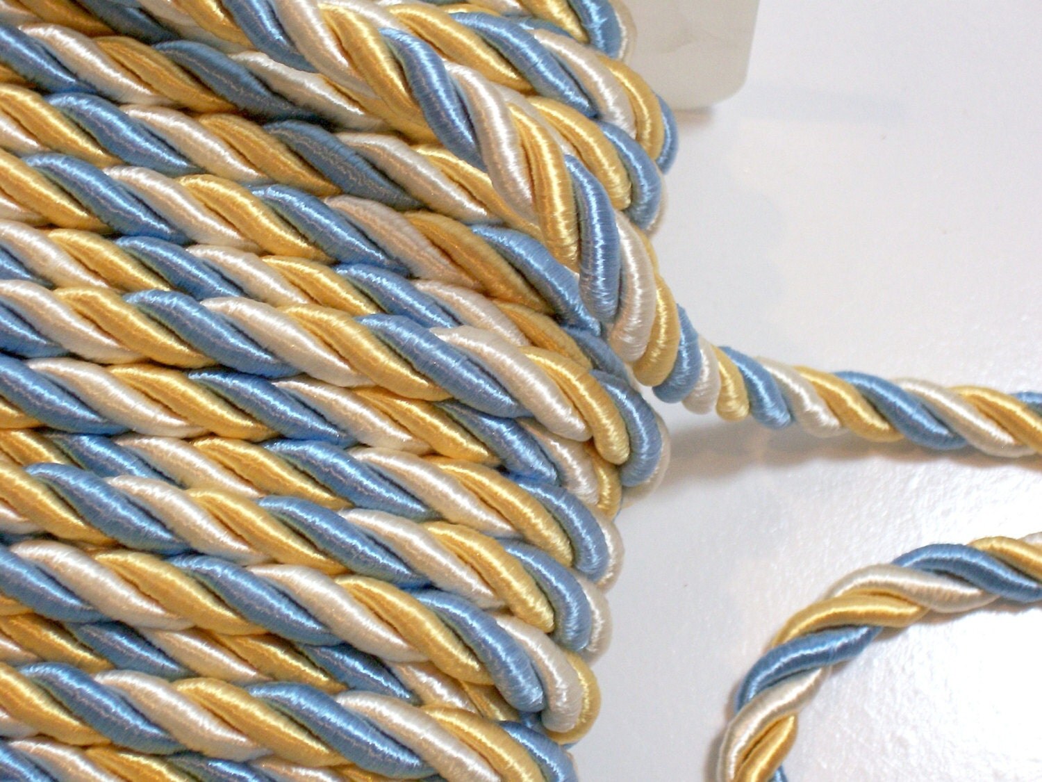 Blue White and Gold Braided Cord Trim 3/8 inch by GriffithGardens