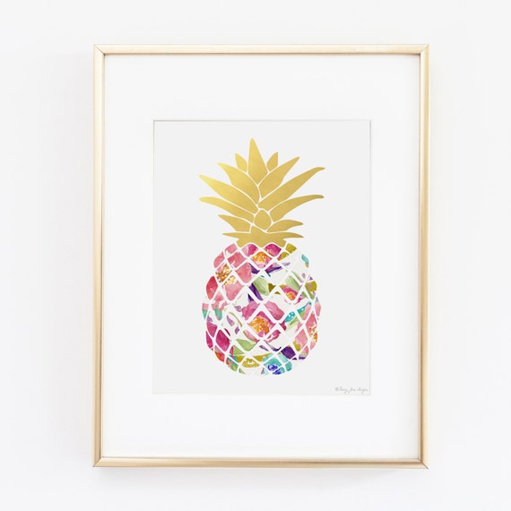 Pineapple Art Print Digital Art Watercolor Art by PennyJaneDesign