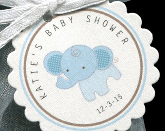 25 Personalized Baby Shower Favor Tags - Baby Shower Favor Tag - Baby Boy - Favor Tags - Elephant Baby Shower - Jungle - Blue - Gift Tags