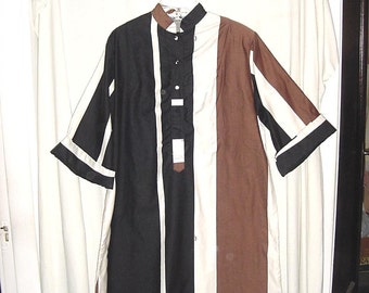 On Hold for scans 60s Catherine Ogust Brown Black White Stripe Forever Dress w/ Sash