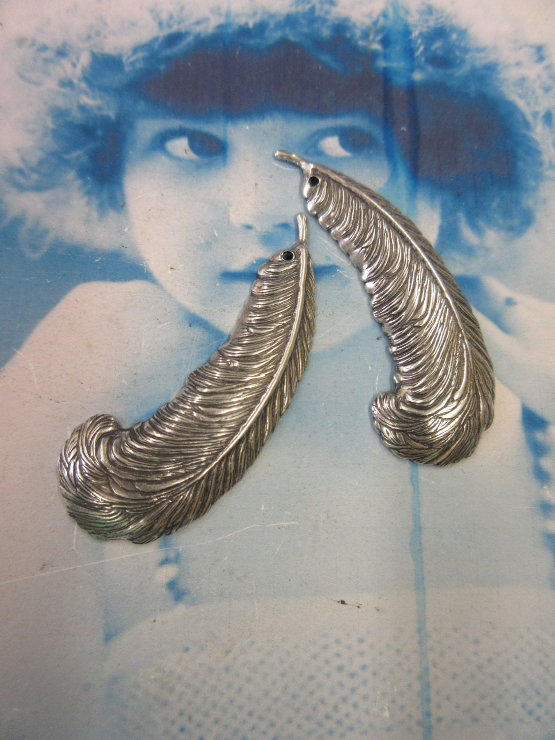 Silver Ox Plated Brass Quill Feather Stamping by dimestoreemporium