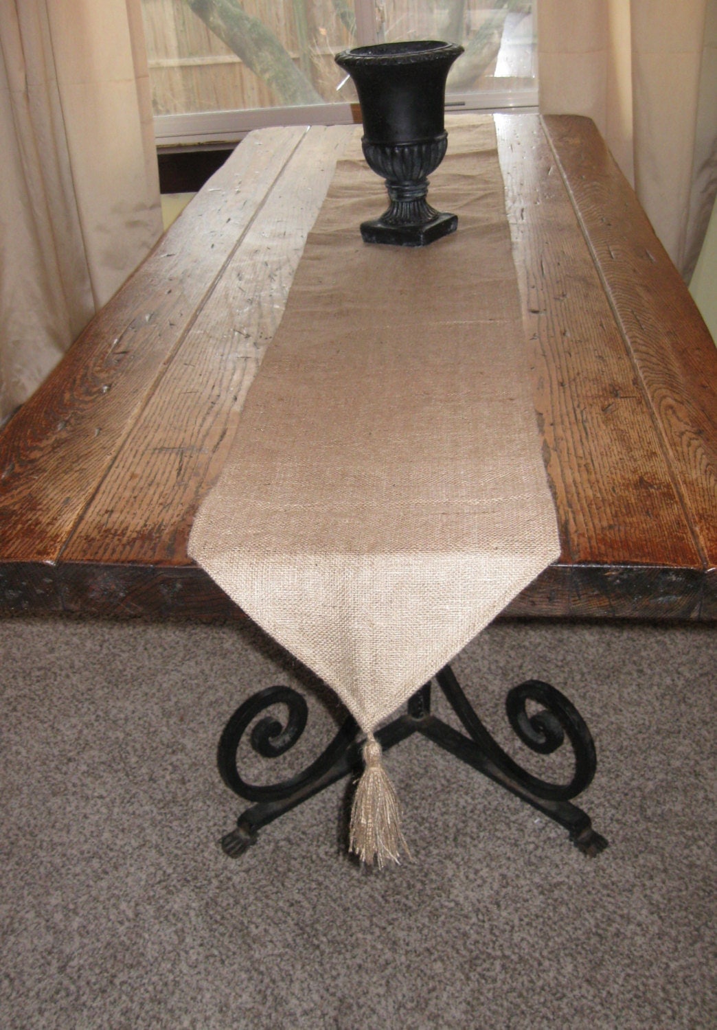 READY To Ship SALE Burlap Table Runner with Fringe by cosmofields