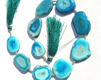 12 Inches Apatite Blue Druzy Agate Geode Slice beads 10 Pieces Teal Blue Agate Slab Beads Size 20 - 35mm approx