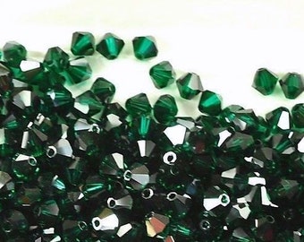Vintage Swarovski Emerald Satin 5mm Faceted Crystal Bicone Beads (18)