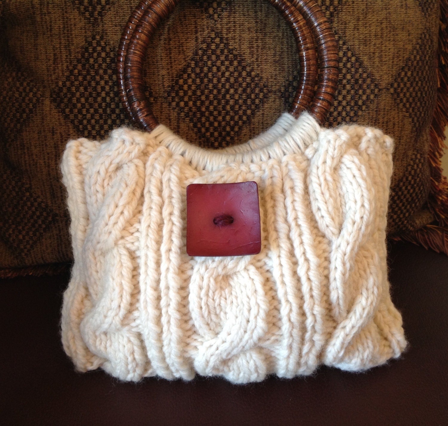 Creamy Cables and Bamboo Knit Handbag by Arly on Etsy