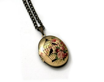 Birdcage Locket Necklace, Bird Necklace, Woodland