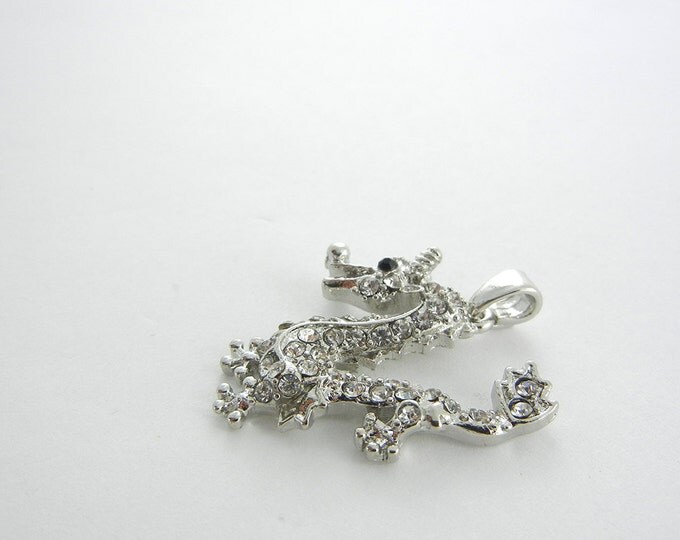 Rhinestone Chinese Dragon Pendant Silver-tone Jewelry Supplies