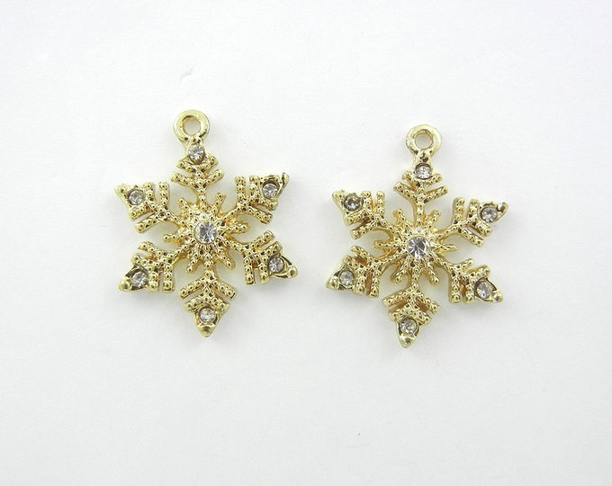 Pair of Small Gold-tone Rhinestone Snowflake Charms