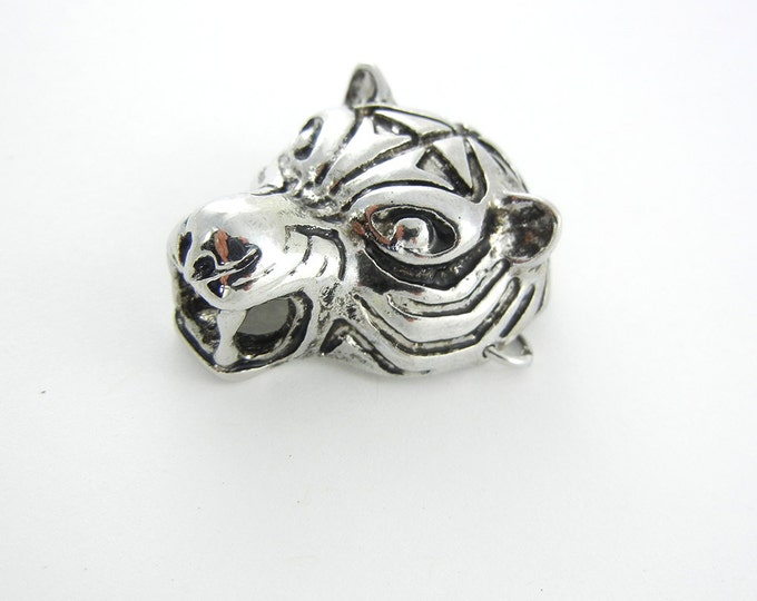 Antique Silver-tone Double Link Tiger Head Pendant