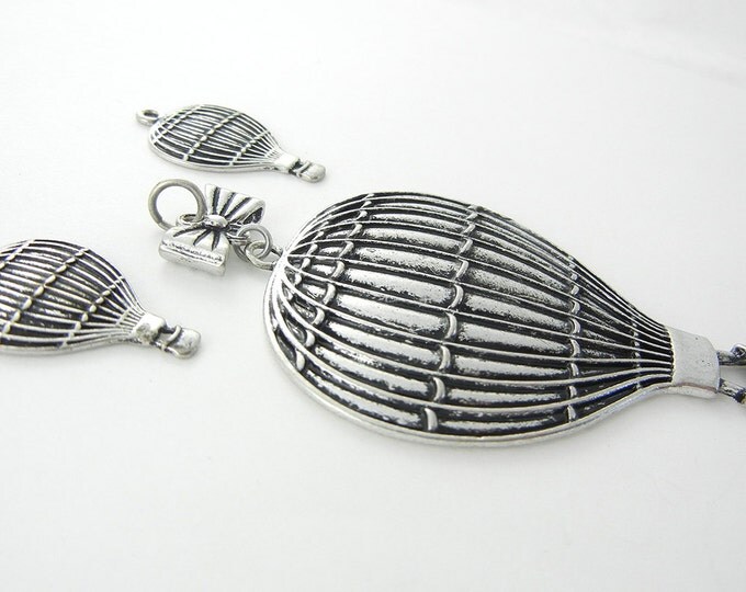 Set of Antique Silver-tone Hot Air Balloon Pendant and Charms