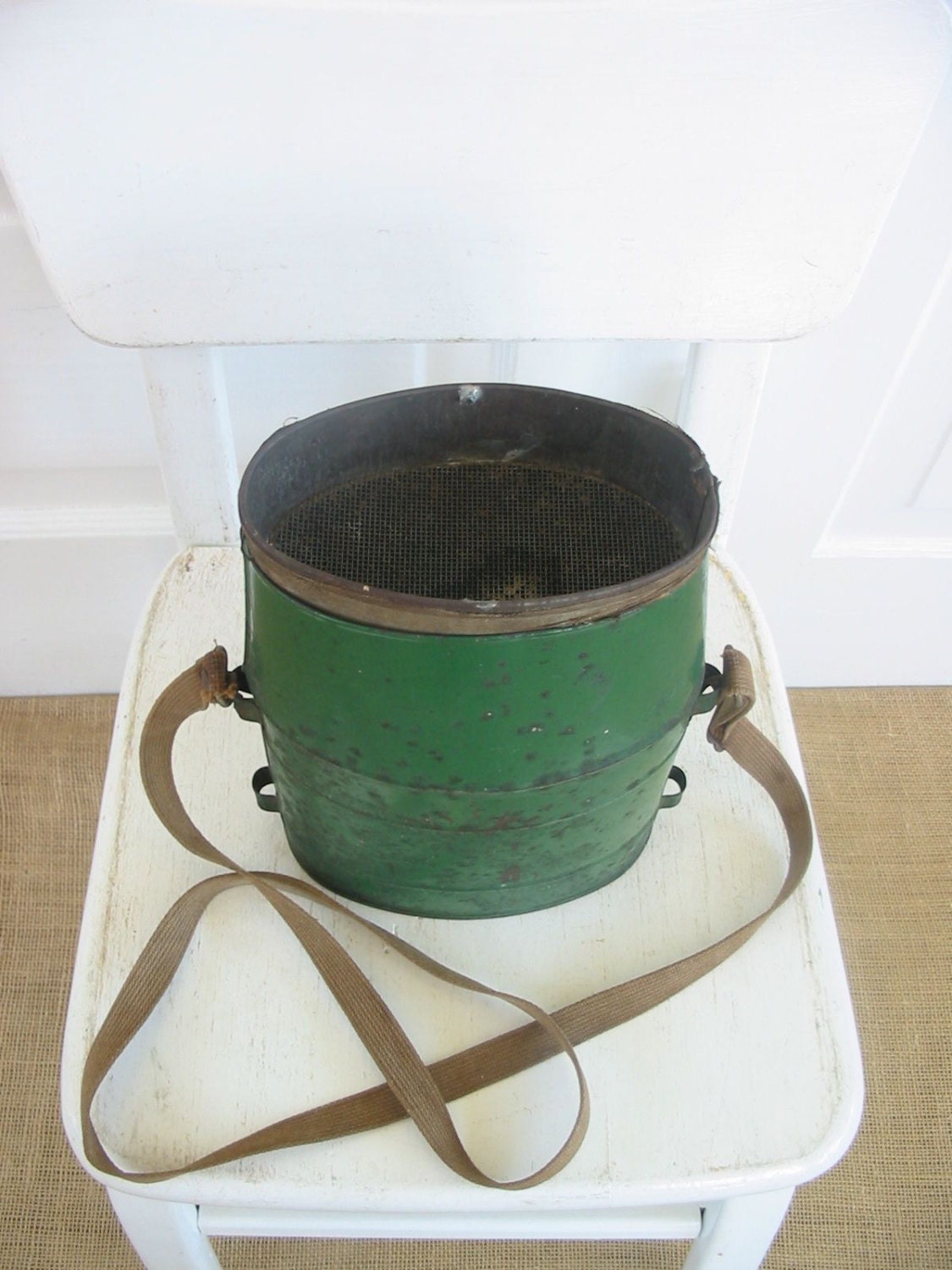 Vintage Minnow Bucket Metal Green Industrial Decor Rustic Vase