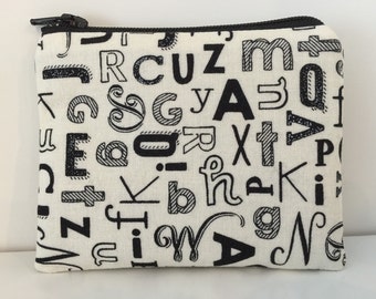 Alphabets Coin Purse - Cotton Change Purse - Small Zipper Pouch