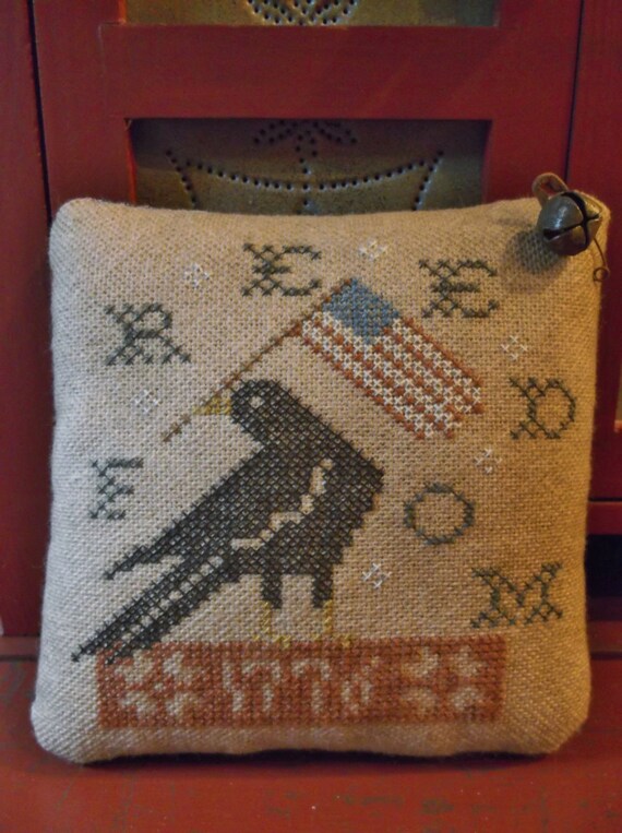 Items similar to Completed Cross Stitch "Freedom Crow" Pinkeep