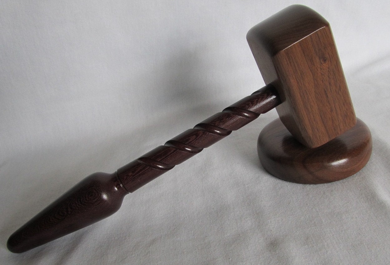 Gavel and Sounding Block Handmade of Walnut and Thin Win Wood