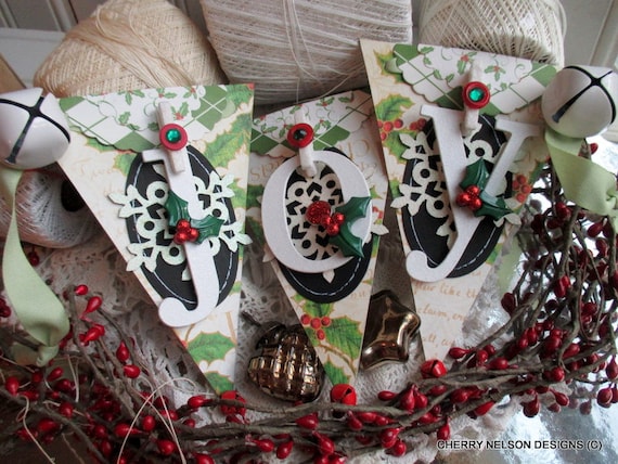 vintage christmas banner-JOY SNOWFLAKE BANNER-handmade christmas banner