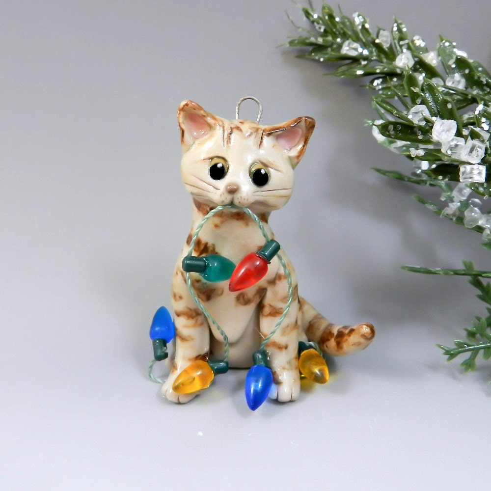 Orange Tabby Cat Christmas Ornament Figurine by TheMagicSleigh