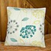 teal blue grey lemon decorative pillow cover, flower cushion cover 16 inch