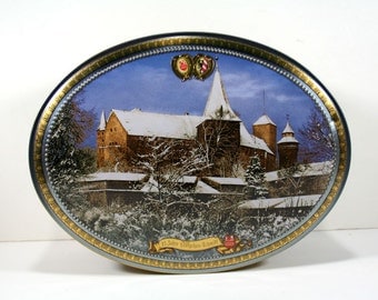 Vintage Extra Large German Christmas Cookie Tin - Oval Shaped