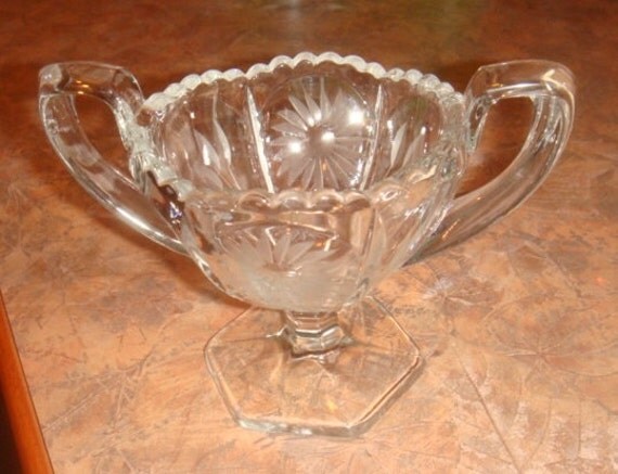 Antique Cut Glass Footed Sugar Bowl With Handles By Artifects
