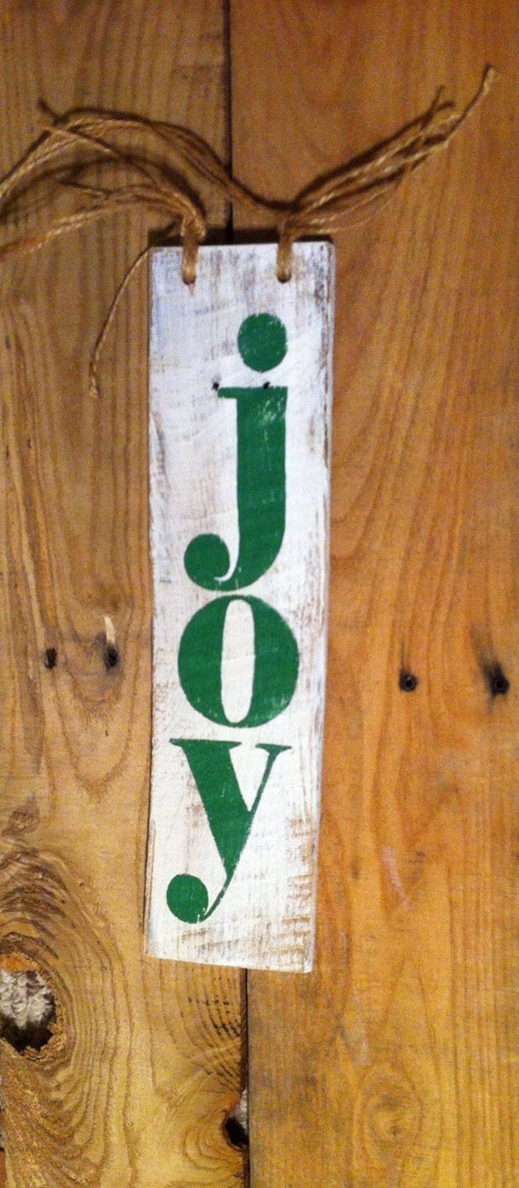 Vertical JOY Sign Custom Hand Painted Reclaimed Wood Christmas