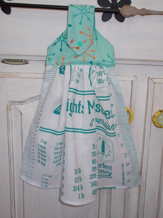 Retro Print Hanging Dish Towel Aqua Teal Orange