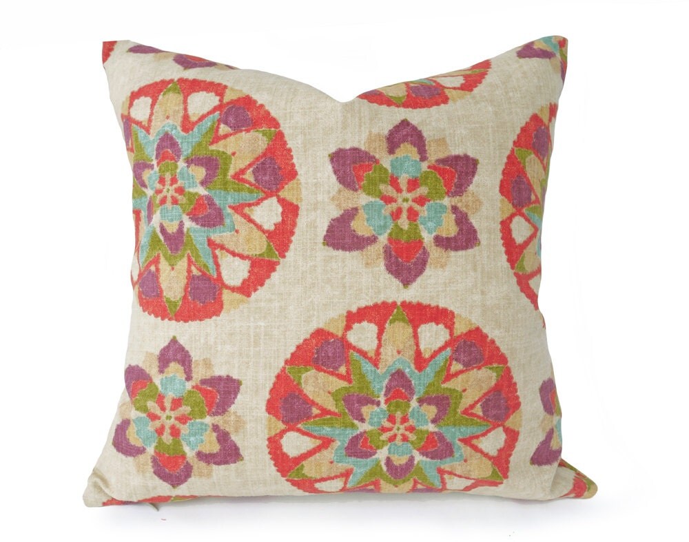 Suzani Throw Pillow Cream Decorative Pillows Colorful Boho