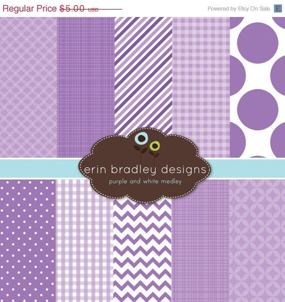 50% OFF SALE Purple Digital Paper Pack Personal & Commercial Use Scrapbooking Papers Instant Download Il_570xn